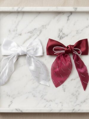 Elegant Pearl-Embellished Satin Bow - 1 Pair