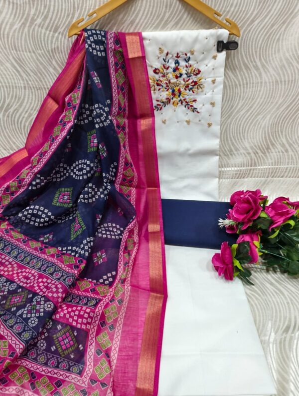 Elegant Handcrafted Embroidered Suit Material with Printed Dupatta