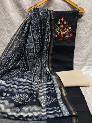 Elegant Handcrafted Embroidered Suit Material with Printed Dupatta