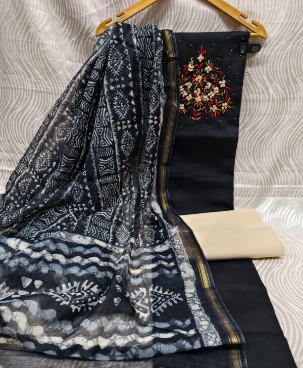 Elegant Handcrafted Embroidered Suit Material with Printed Dupatta