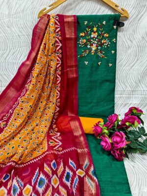Elegant Handcrafted Embroidered Suit Material with Printed Dupatta